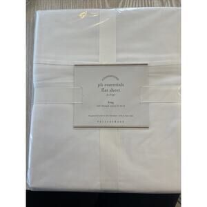 NWT POTTERY BARN PB ESSENTIALS SATEEN FLAT SHEET KING 300 THREAD WHITE 108x105
